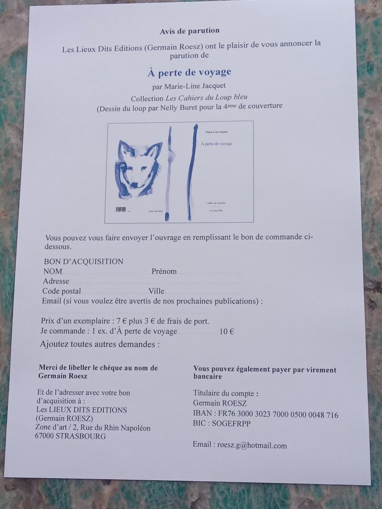 Avis de parution de mon recueil "A perte de voyage"